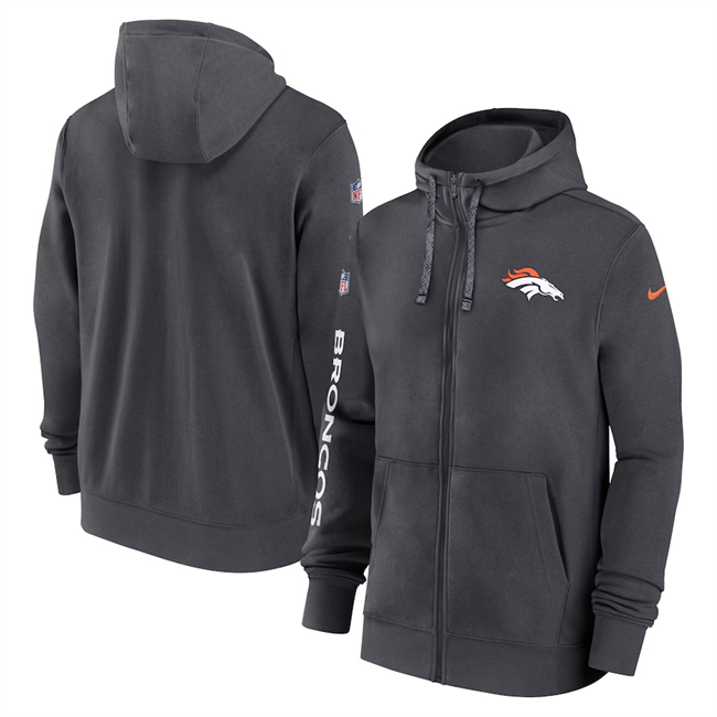 Men's Denver Broncos Heather Charcoal 2024 Team Full-Zip Hoodie